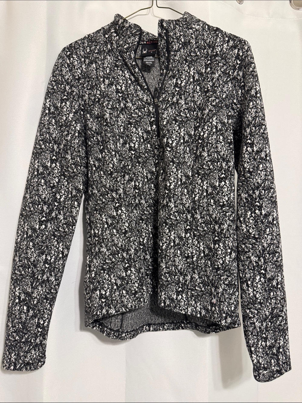 Spyder Black & White Marled Half-Zip Hoodie Sweater